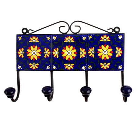 Blue Floral Ceramic Tiles Hooks-453
